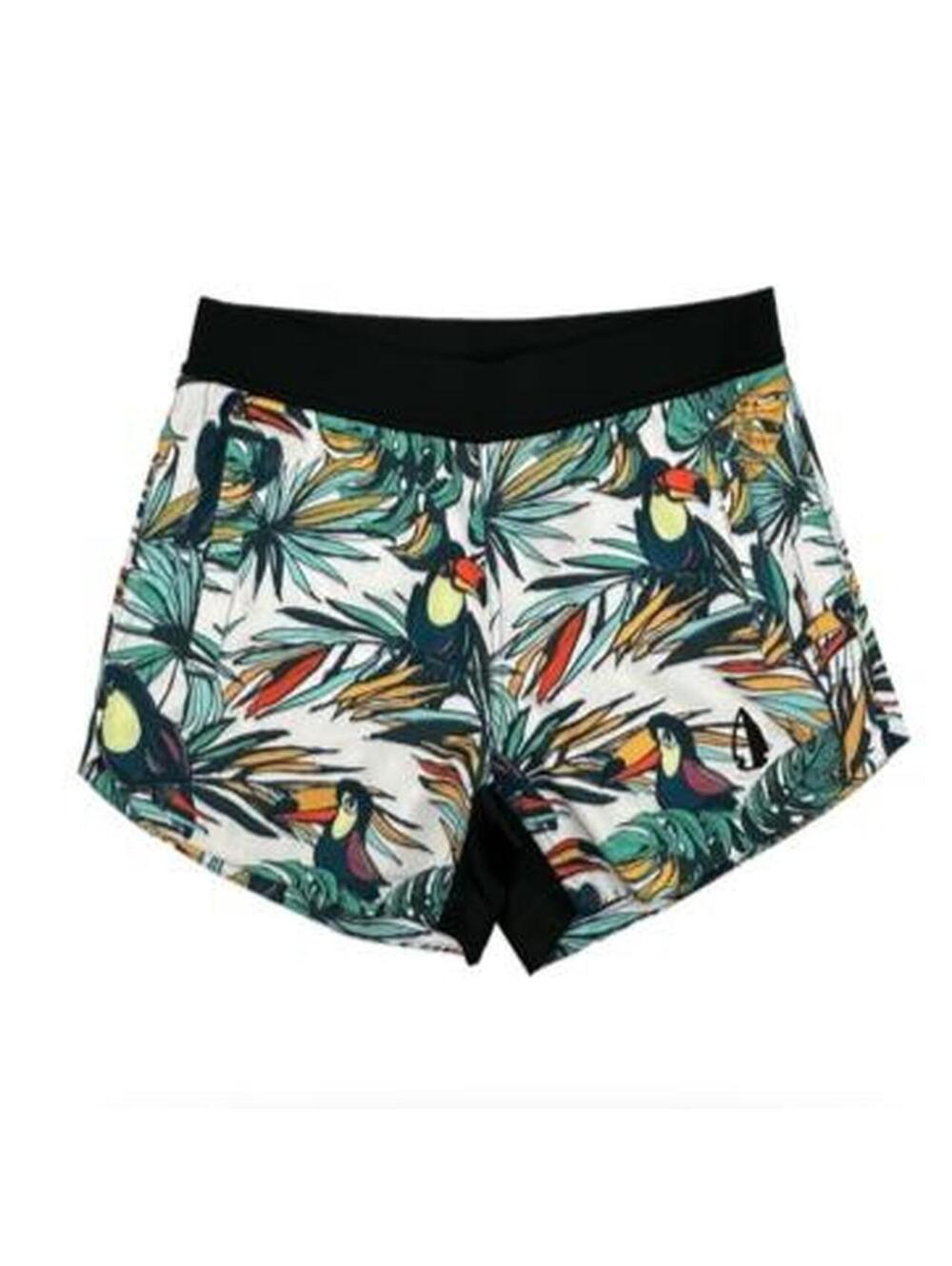 Tachuntfish Women's V2 Shorts with toucans and tropical leaves